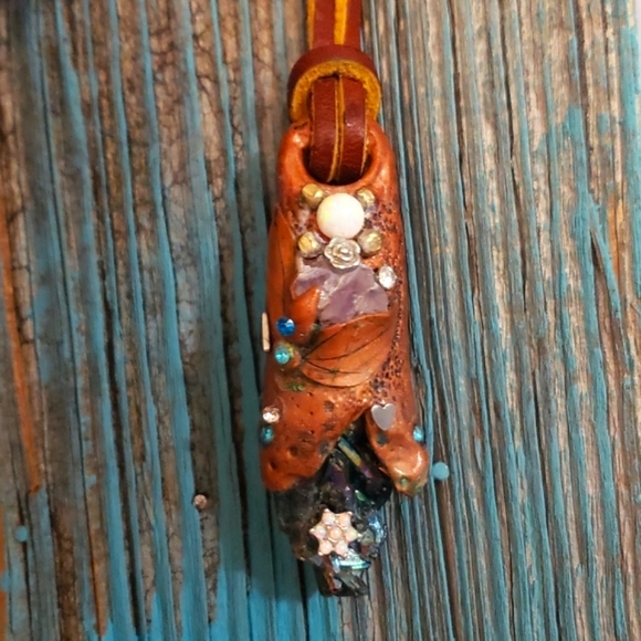 OPAL AMETHYST TITANIUM DRUZY AMULET CRYSTAL LEATHER NECKLACE HANDMADE☆OOAK BOHO - Picture 7 of 17